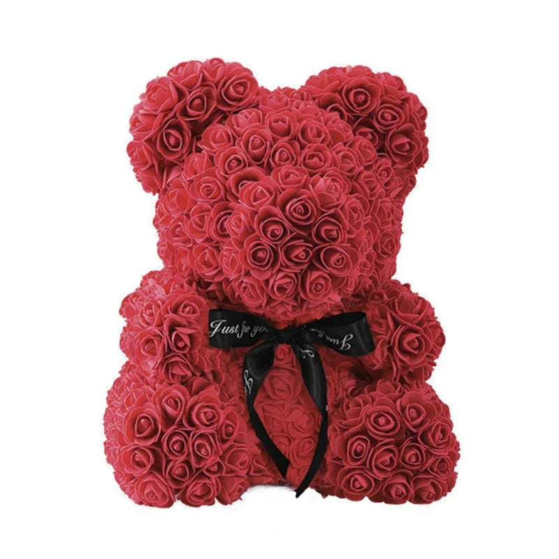 Ours en Roses 25/40 cm – Cadeau Romantique Saint-Valentin, Anniversaire & Mariage
