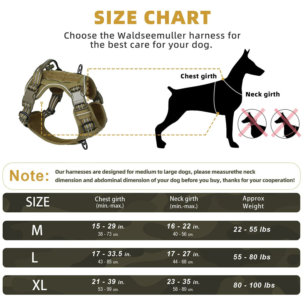 Harnais tactique militaire anti-traction pour chien moyen et grand