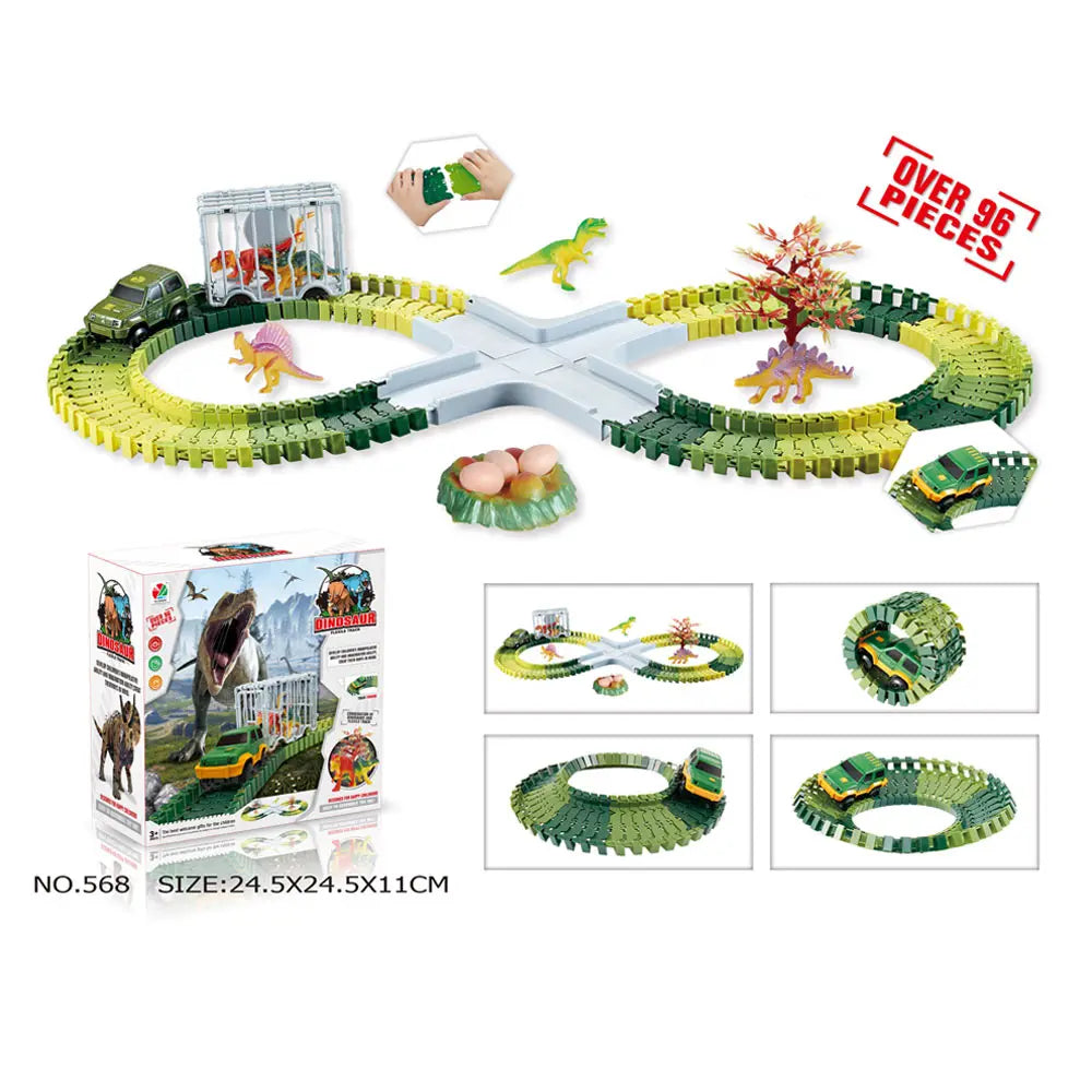 Piste de Course Dinosaure Flexible – Voiture Flash / Sans Lumière – Jouet Éducatif Enfants
