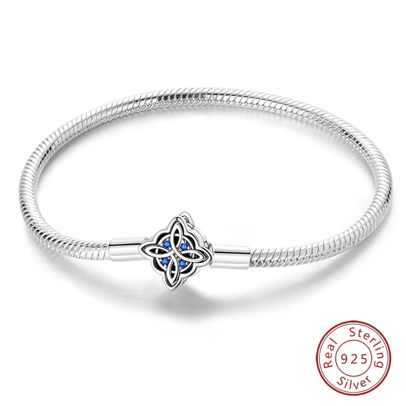 Bracelet en Argent 925 Original – Étoile, Lune & Trèfle Porte-Bonheur