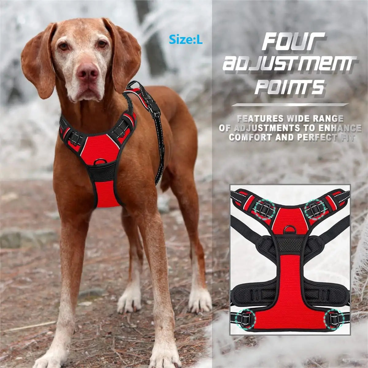 Harnais anti-traction réfléchissant pour chien — attache avant et poignée