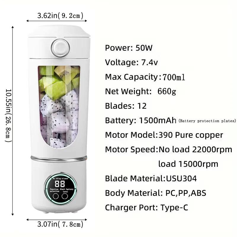 Blender Portable Haute Puissance – 12 Lames & 700 ml (Smoothies / Jus / Shakes)