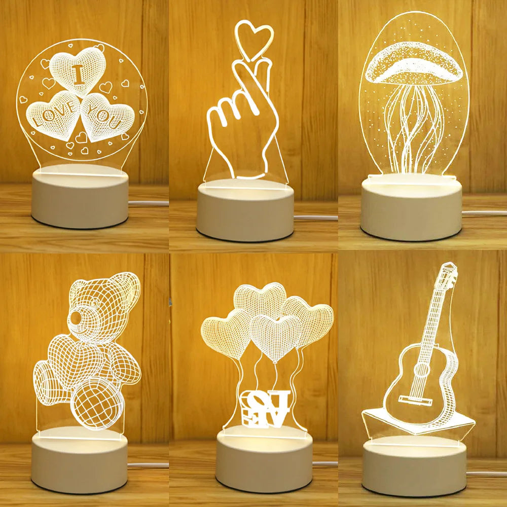 Lampe LED Acrylique 3D – Love Romantic & Ambiance Douce