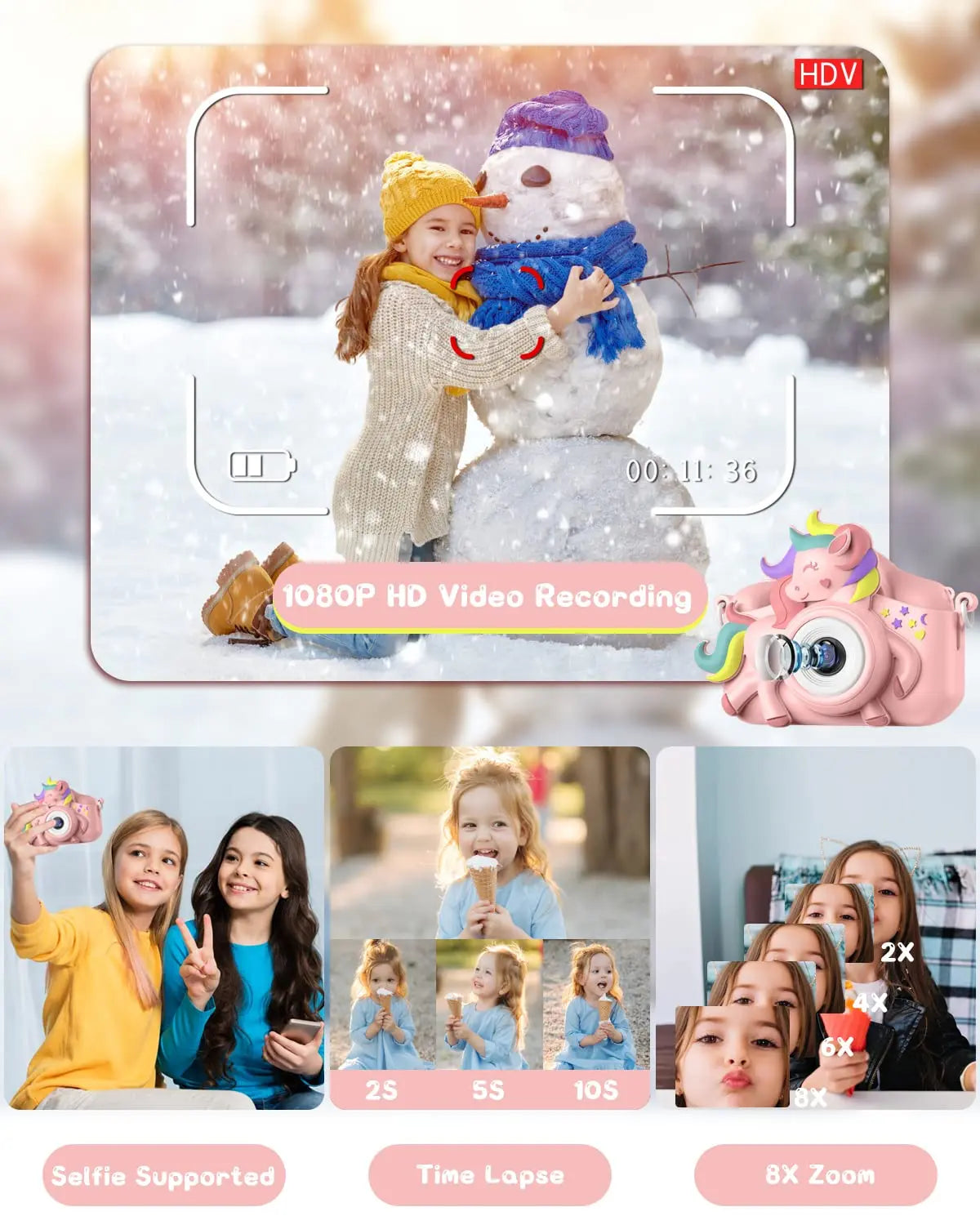Caméra Enfant 20MP HD – Écran 2.0" + Vidéo 1080P + Selfie – Coque Silicone & Carte 32 Go