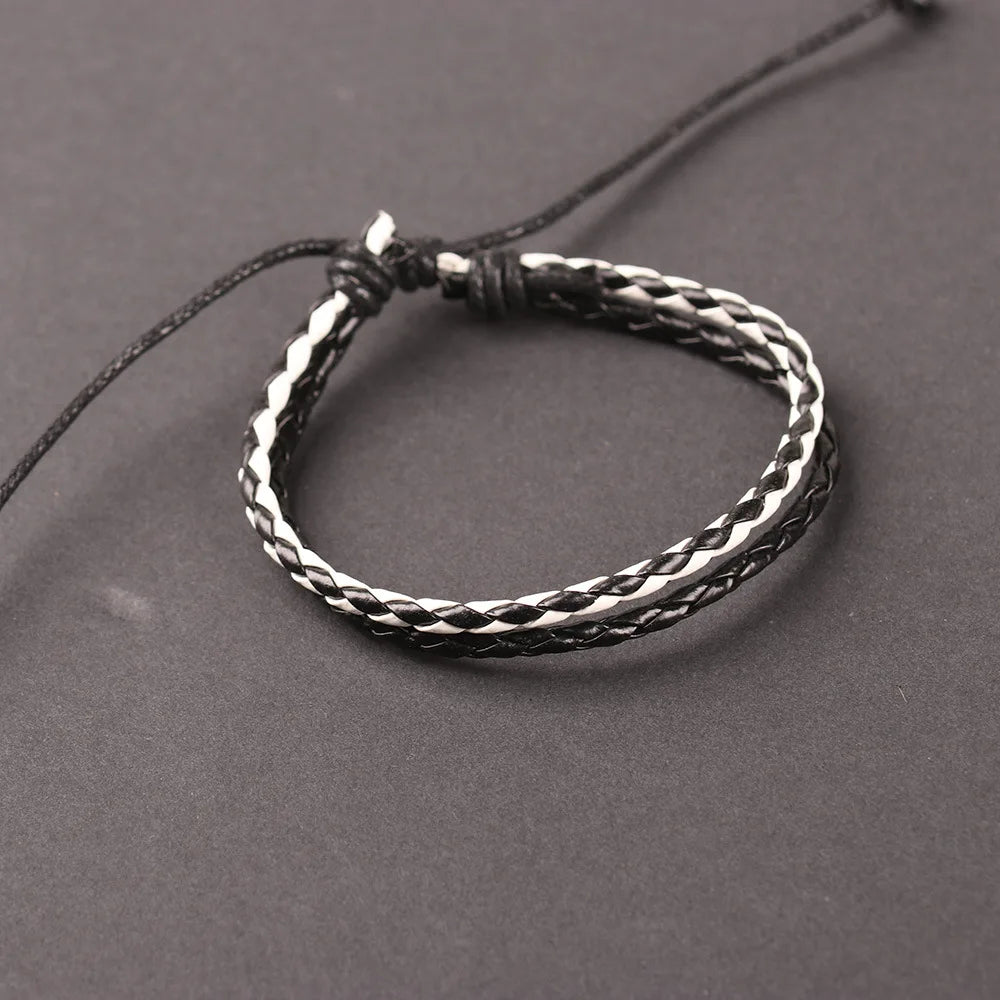 Bracelets Homme – Ensemble 4 Pièces Arbre de Vie | Cuir Tressé & Perles Bois