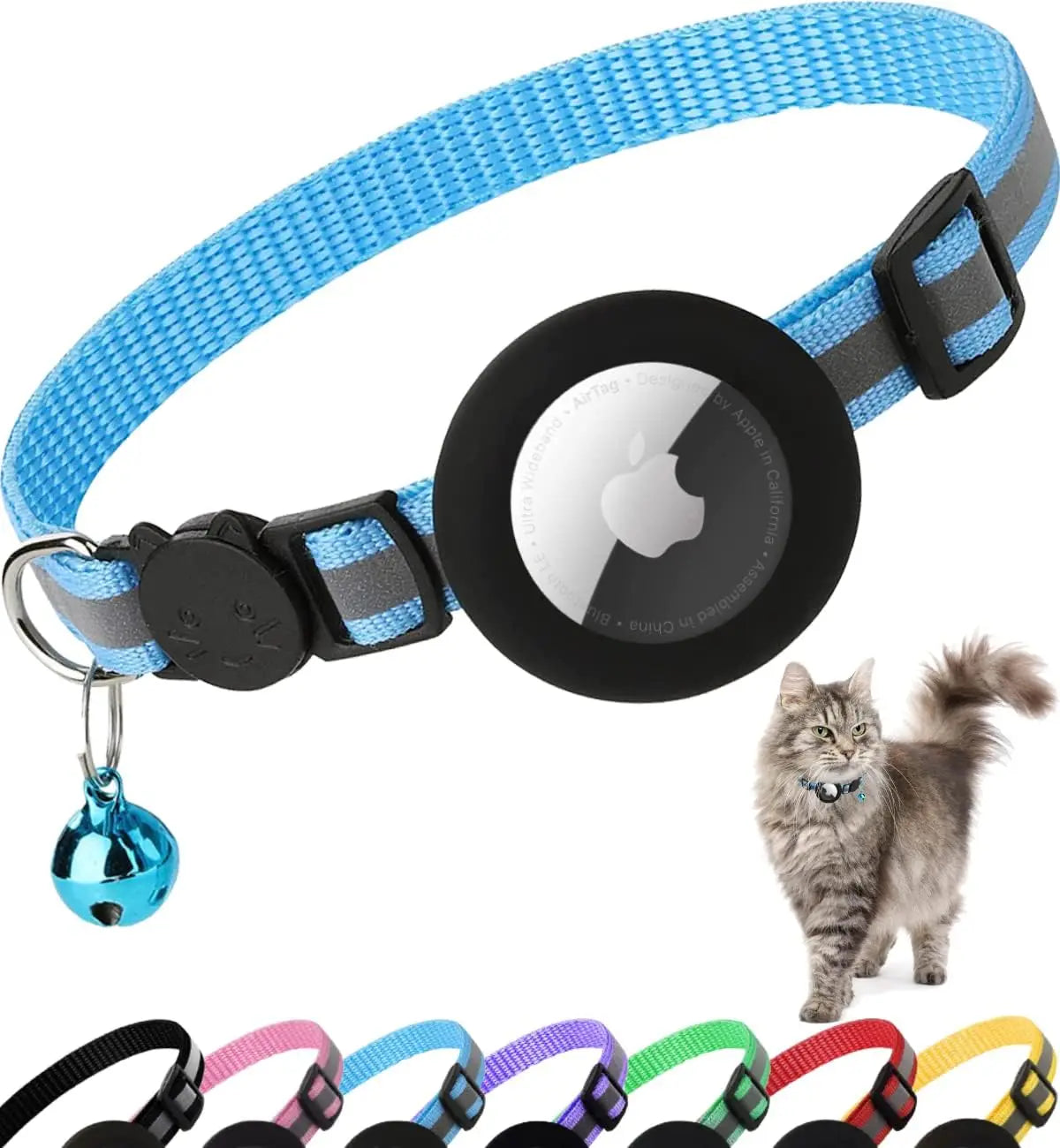 Collier de sécurité pour chat avec grelot — réfléchissant, support AirTag
