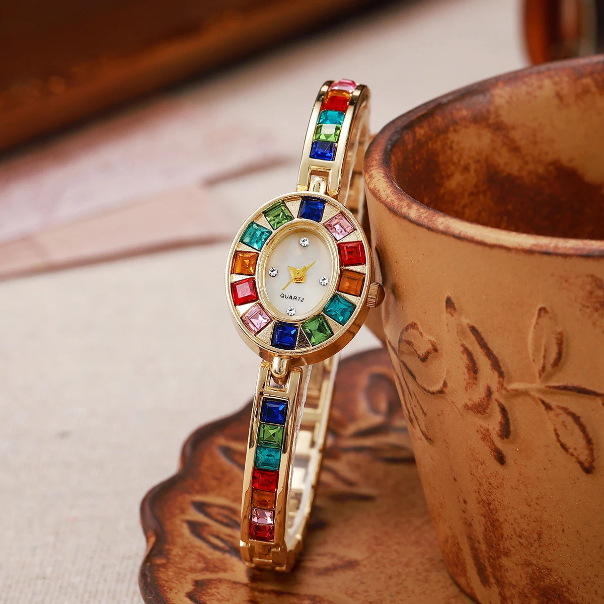 Montre Femme Dégradé Arc-en-Ciel – Bracelet Ovale & Design Luxe