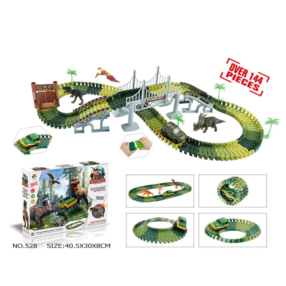 Piste de Course Dinosaure Flexible – Voiture Flash / Sans Lumière – Jouet Éducatif Enfants