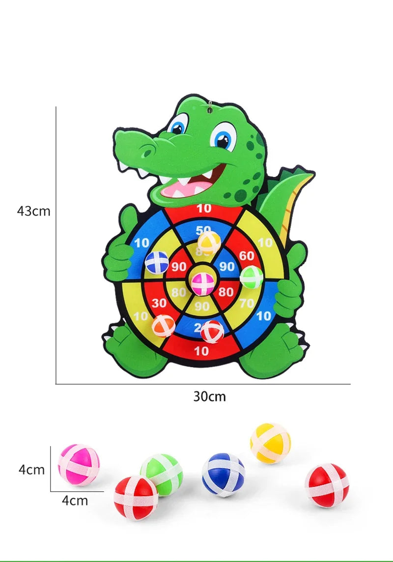 Jeu de Fléchettes Enfants – Cible Velcro 30 cm + 6 Balles – Montessori, Motricité & Fun (Éléphant / Crocodile / Lapin)