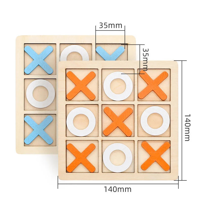 Puzzle d’Échecs Montessori XO – Formes Géométriques 3D – Jeu Éducatif en Bois (3+)