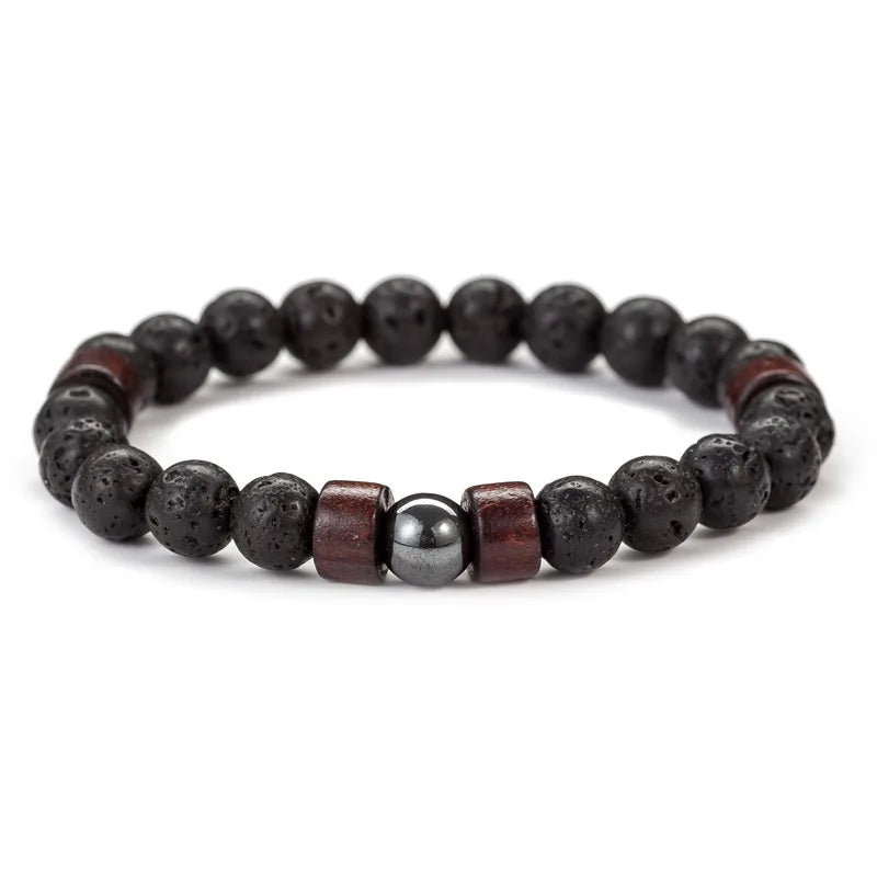 Bracelet Homme en Pierre Volcanique – Perles de Lave & Bouddha Tibétain