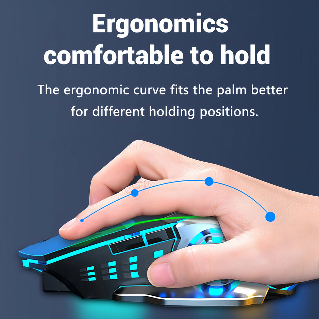Souris Gaming Sans Fil RGB – Bluetooth 5.2 & 2.4G, Silencieuse, 3600 DPI
