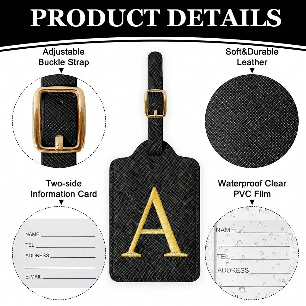 Étiquette de Bagage Personnalisée en Cuir PU – Lettre Initiale A–Z avec Protection Confidentialité