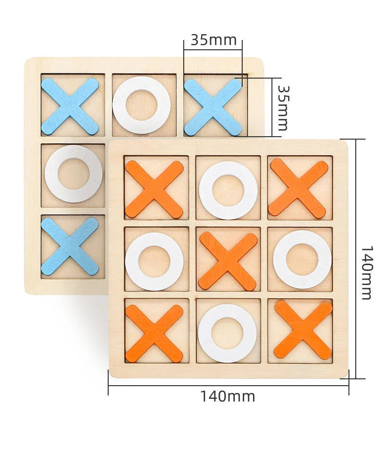 Puzzle d’Échecs Montessori XO – Formes Géométriques 3D – Jeu Éducatif en Bois (3+)