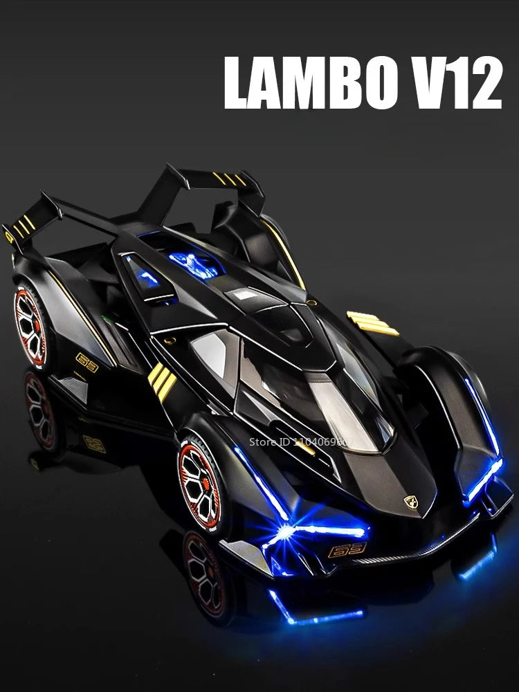 Supercar V12 GT – Modèle 1:22 en Alliage | Son & Lumière | Portes Rétractables